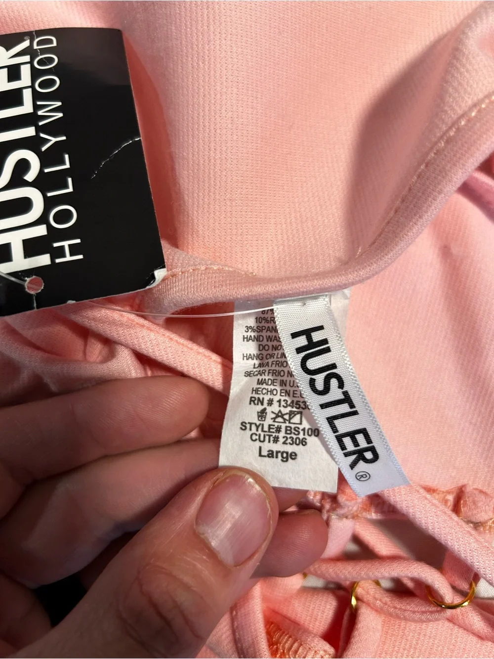 Hustler Hollywood Blush Pink Lace-Up Bodysuit